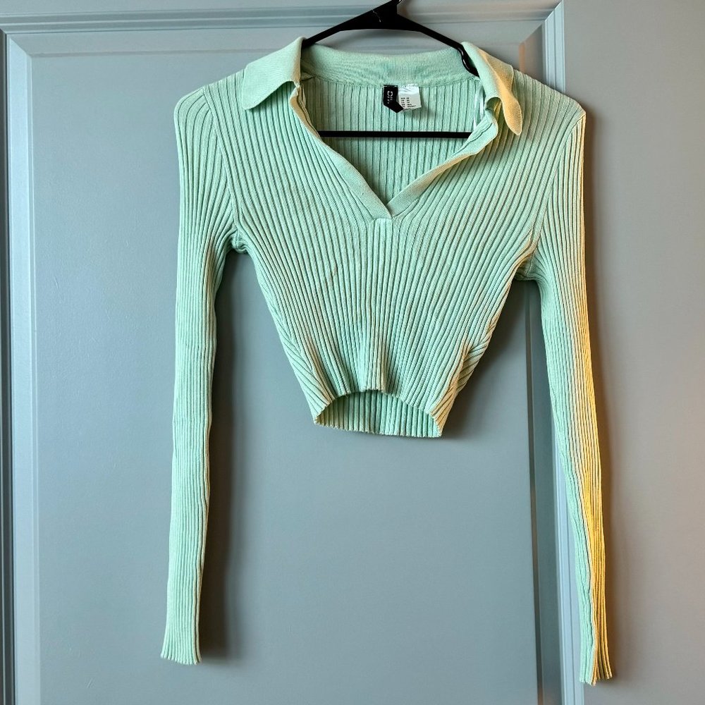 H&M Divided Ribbed Collared Long-Sleeve
